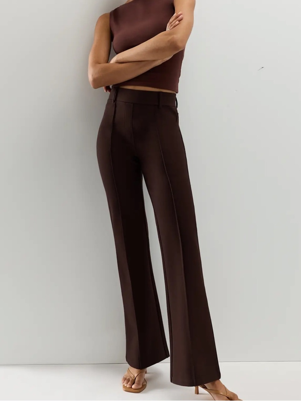 Quince Ultra Stretch Ponte Flare Leg Pans Size M in Espresso Brown Pull On Style